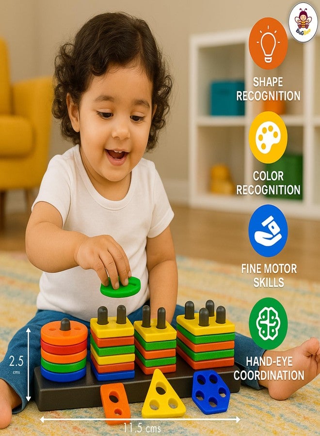 BuGBee Stacker Activity Sets | Kids Toys for 2 - 5 Years girl & Boy | Geometric Plastic Blocks Sorting & Stacking Toys for Toddlers Kids Preschool Color Stacker Shape Sorter Gift Educational Learning Toy - Image 2